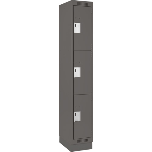 Clean Line Lockers, 3 -tier, 12" x 18" x 76", Steel, Charcoal, Rivet (Assembled) Fastek