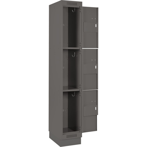 Clean Line Lockers, 3 -tier, Bank of 4, 48" x 18" x 76", Steel, Charcoal, Rivet (Assembled) Fastek