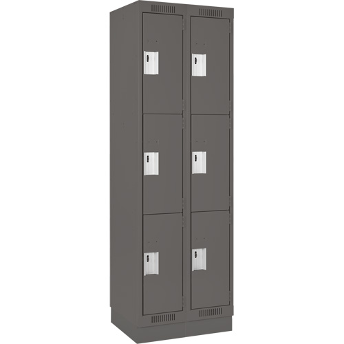 Clean Line Lockers, 3 -tier, Bank of 2, 24" x 18" x 76", Steel, Charcoal, Rivet (Assembled) Fastek
