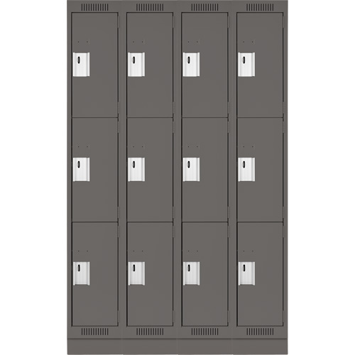 Clean Line Lockers, 3 -tier, Bank of 4, 48" x 18" x 76", Steel, Charcoal, Rivet (Assembled) Fastek