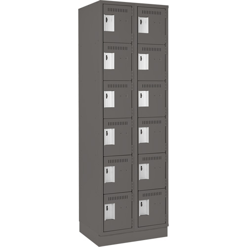 Clean Line Lockerette, 6 -tier, Bank of 2, 24" x 18" x 76", Steel, Charcoal, Rivet (Assembled) Fastek
