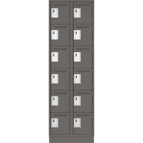 Clean Line Lockerette, 6 -tier, Bank of 2, 24" x 18" x 76", Steel, Charcoal, Rivet (Assembled) Fastek