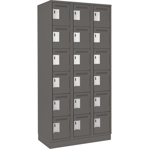 Clean Line Lockerette, 6 -tier, Bank of 3, 36" x 18" x 76", Steel, Charcoal, Rivet (Assembled) Fastek