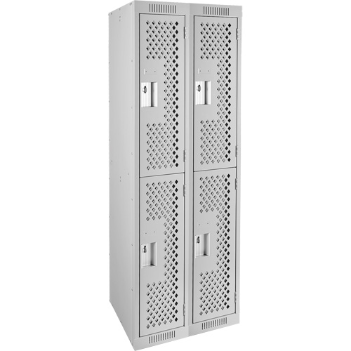 Clean Line Lockers, 2 -tier, Bank of 2, 24" x 15" x 72", Steel, Grey, Rivet (Assembled), Perforated Fastek