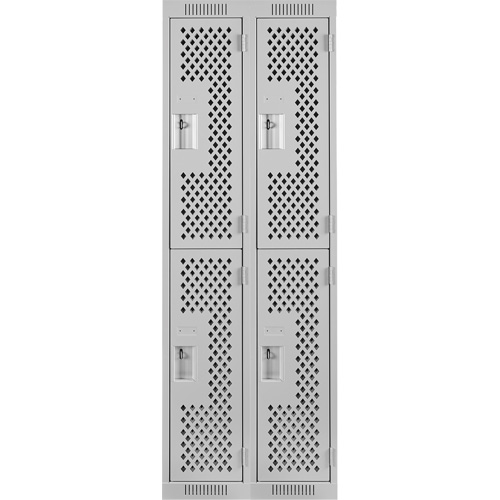 Clean Line Lockers, 2 -tier, Bank of 2, 24" x 15" x 72", Steel, Grey, Rivet (Assembled), Perforated Fastek