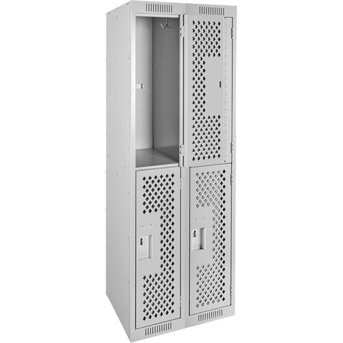 Clean Line Lockers, 2 -tier, Bank of 2, 24" x 15" x 72", Steel, Grey, Rivet (Assembled), Perforated Fastek