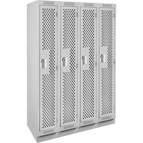 Clean Line Lockers, Bank of 4, 48" x 15" x 76", Steel, Grey, Rivet (Assembled), Perforated Fastek