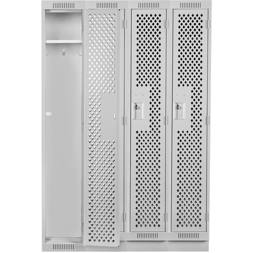 Clean Line Lockers, Bank of 4, 48" x 15" x 76", Steel, Grey, Rivet (Assembled), Perforated Fastek