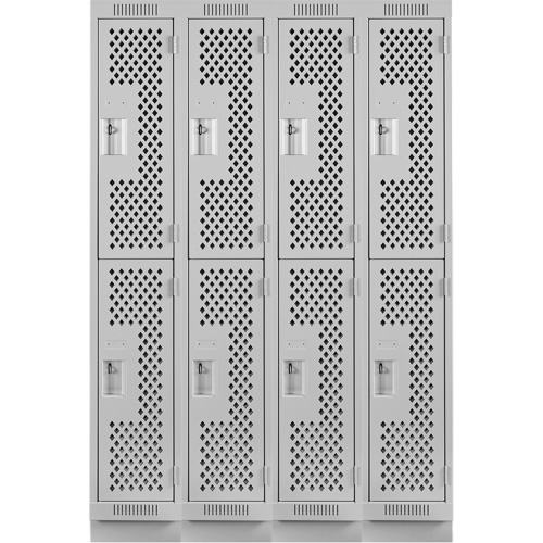 Clean Line Lockers, 2 -tier, Bank of 4, 48" x 15" x 76", Steel, Grey, Rivet (Assembled), Perforated Fastek