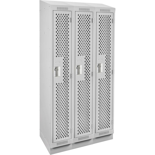 Clean Line Lockers, Bank of 3, 36" x 12" x 82", Steel, Grey, Rivet (Assembled), Perforated Fastek