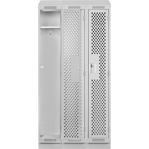 Clean Line Lockers, Bank of 3, 36" x 12" x 82", Steel, Grey, Rivet (Assembled), Perforated Fastek