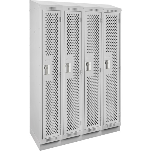 Clean Line Lockers, Bank of 4, 48" x 12" x 82", Steel, Grey, Rivet (Assembled), Perforated Fastek