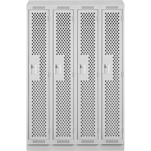 Clean Line Lockers, Bank of 4, 48" x 12" x 82", Steel, Grey, Rivet (Assembled), Perforated Fastek