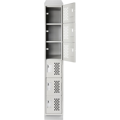 Assembled Lockerettes Clean Line Perforated Economy Lockers, 6 -tier, 18" x 72" x 12", Steel Fastek