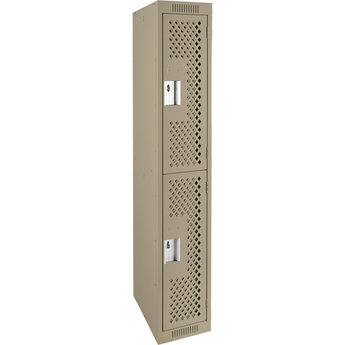 Clean Line Lockers, 2 -tier, 12" x 12" x 72", Steel, Beige, Rivet (Assembled), Perforated Fastek
