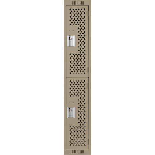 Clean Line Lockers, 2 -tier, 12" x 12" x 72", Steel, Beige, Rivet (Assembled), Perforated Fastek