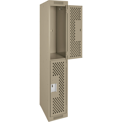 Clean Line Lockers, 2 -tier, 12" x 12" x 72", Steel, Beige, Rivet (Assembled), Perforated Fastek