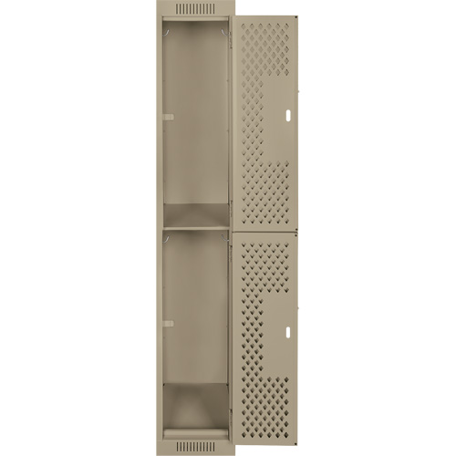 Clean Line Lockers, 2 -tier, 12" x 12" x 72", Steel, Beige, Rivet (Assembled), Perforated Fastek
