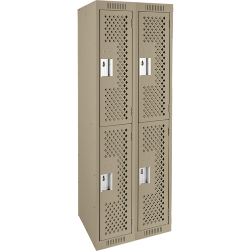 Clean Line Lockers, 2 -tier, Bank of 2, 24" x 15" x 72", Steel, Beige, Rivet (Assembled), Perforated Fastek