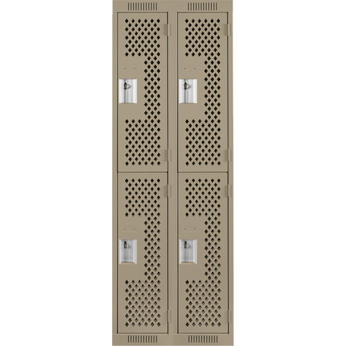 Clean Line Lockers, 2 -tier, Bank of 2, 24" x 15" x 72", Steel, Beige, Rivet (Assembled), Perforated Fastek
