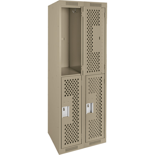 Clean Line Lockers, 2 -tier, Bank of 2, 24" x 15" x 72", Steel, Beige, Rivet (Assembled), Perforated Fastek