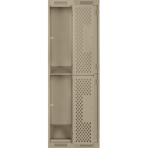 Clean Line Lockers, 2 -tier, Bank of 2, 24" x 15" x 72", Steel, Beige, Rivet (Assembled), Perforated Fastek