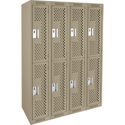 Clean Line Lockers, 2 -tier, Bank of 4, 48" x 15" x 72", Steel, Beige, Rivet (Assembled), Perforated Fastek