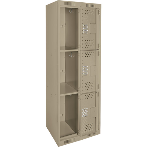 Clean Line Lockers, 3 -tier, Bank of 2, 24" x 12" x 72", Steel, Beige, Rivet (Assembled), Perforated Fastek