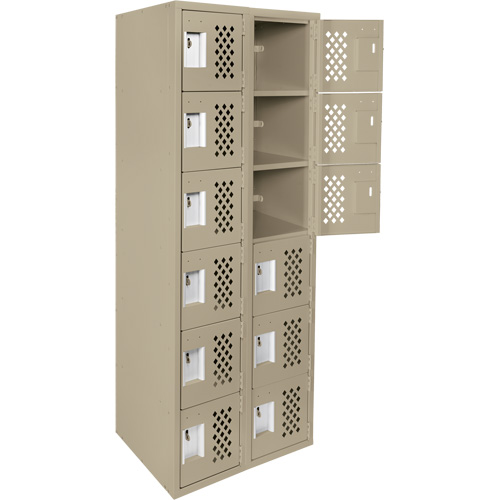 Assembled Lockerettes Clean Line Perforated Economy Lockers, 6 -tier, Bank of 2, 18" x 72" x 12", Steel Fastek