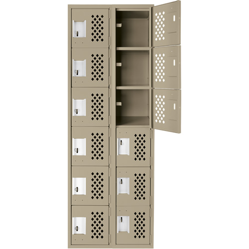 Assembled Lockerettes Clean Line Perforated Economy Lockers, 6 -tier, Bank of 2, 18" x 72" x 12", Steel Fastek