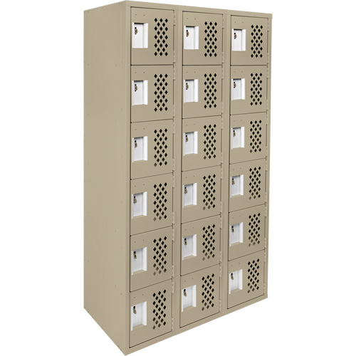 Assembled Lockerettes Clean Line Perforated Economy Lockers, 6 -tier, Bank of 3, 18" x 72" x 12", Steel Fastek