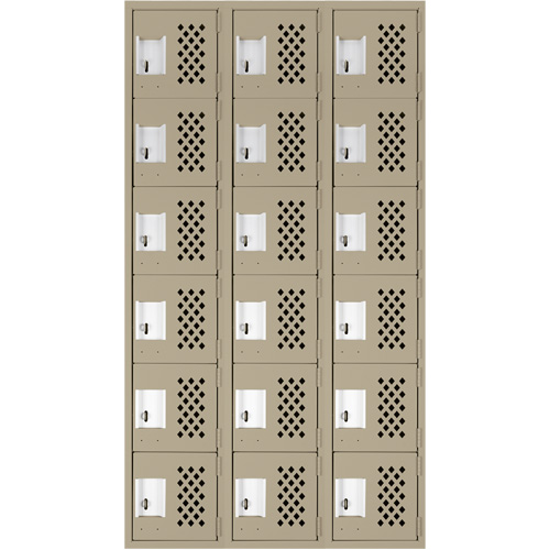Assembled Lockerettes Clean Line Perforated Economy Lockers, 6 -tier, Bank of 3, 18" x 72" x 12", Steel Fastek