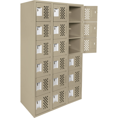 Assembled Lockerettes Clean Line Perforated Economy Lockers, 6 -tier, Bank of 3, 18" x 72" x 12", Steel Fastek