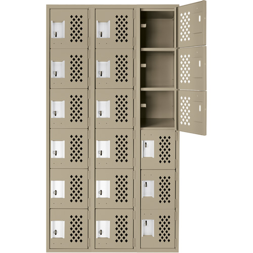 Assembled Lockerettes Clean Line Perforated Economy Lockers, 6 -tier, Bank of 3, 18" x 72" x 12", Steel Fastek