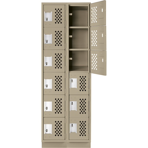 Assembled Lockerettes Clean Line Perforated Economy Lockers, 6 -tier, Bank of 2, 18" x 72" x 12", Steel Fastek