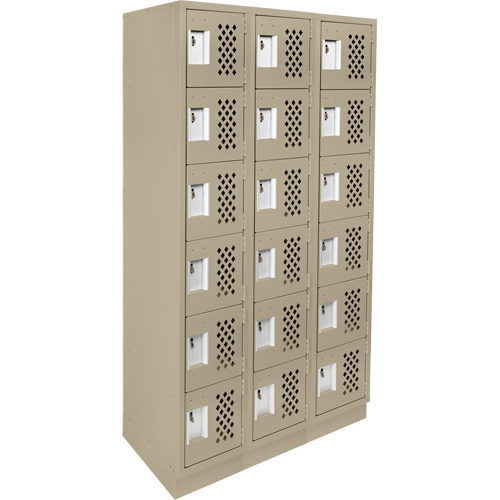 Assembled Lockerettes Clean Line Perforated Economy Lockers, 6 -tier, Bank of 3, 18" x 72" x 12", Steel Fastek
