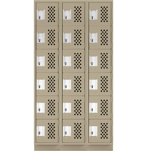 Assembled Lockerettes Clean Line Perforated Economy Lockers, 6 -tier, Bank of 3, 18" x 72" x 12", Steel Fastek