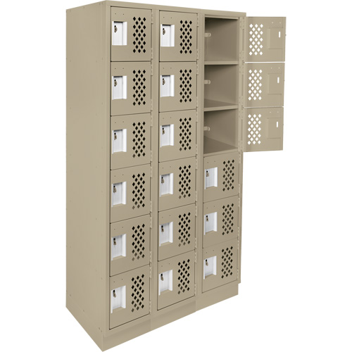 Assembled Lockerettes Clean Line Perforated Economy Lockers, 6 -tier, Bank of 3, 18" x 72" x 12", Steel Fastek