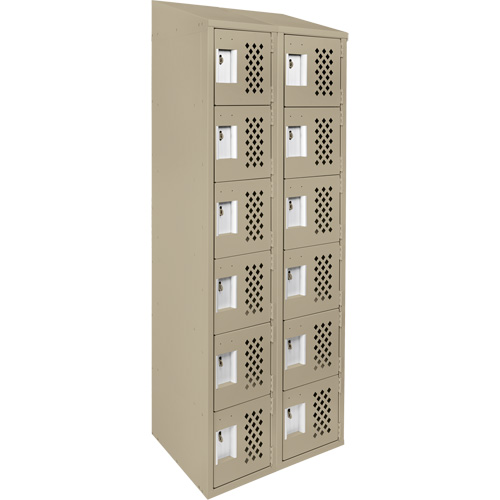 Assembled Lockerettes Clean Line Perforated Economy Lockers, 6 -tier, Bank of 2, 18" x 72" x 12", Steel Fastek