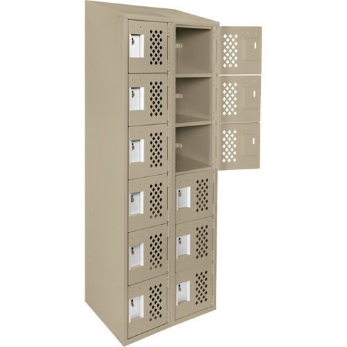 Assembled Lockerettes Clean Line Perforated Economy Lockers, 6 -tier, Bank of 2, 18" x 72" x 12", Steel Fastek