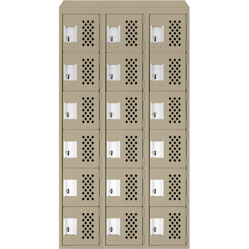 Assembled Lockerettes Clean Line Perforated Economy Lockers, 6 -tier, Bank of 3, 18" x 72" x 12", Steel Fastek