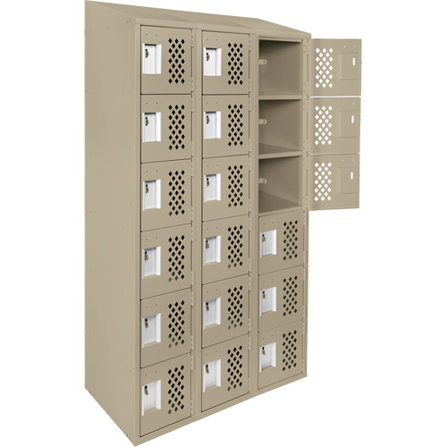 Assembled Lockerettes Clean Line Perforated Economy Lockers, 6 -tier, Bank of 3, 18" x 72" x 12", Steel Fastek