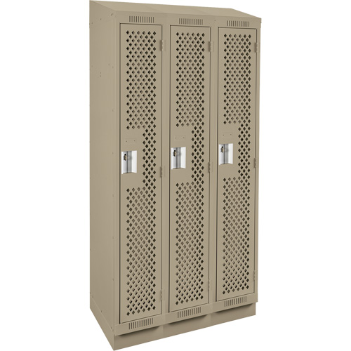 Clean Line Lockers, Bank of 3, 36" x 12" x 82", Steel, Beige, Rivet (Assembled), Perforated Fastek