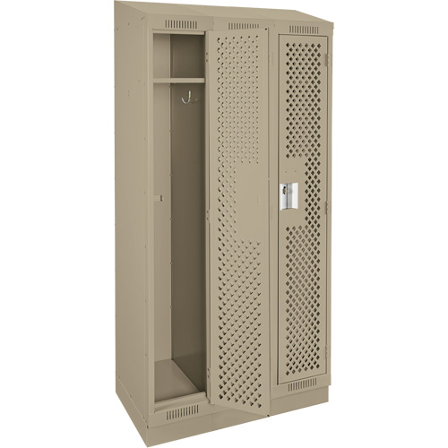 Clean Line Lockers, Bank of 3, 36" x 12" x 82", Steel, Beige, Rivet (Assembled), Perforated Fastek