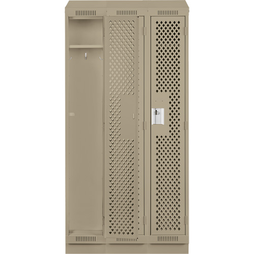 Clean Line Lockers, Bank of 3, 36" x 12" x 82", Steel, Beige, Rivet (Assembled), Perforated Fastek