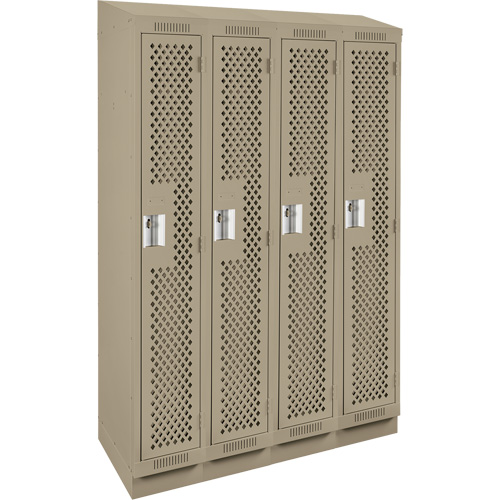 Clean Line Lockers, Bank of 4, 48" x 12" x 82", Steel, Beige, Rivet (Assembled), Perforated Fastek