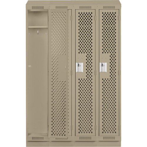 Clean Line Lockers, Bank of 4, 48" x 12" x 82", Steel, Beige, Rivet (Assembled), Perforated Fastek