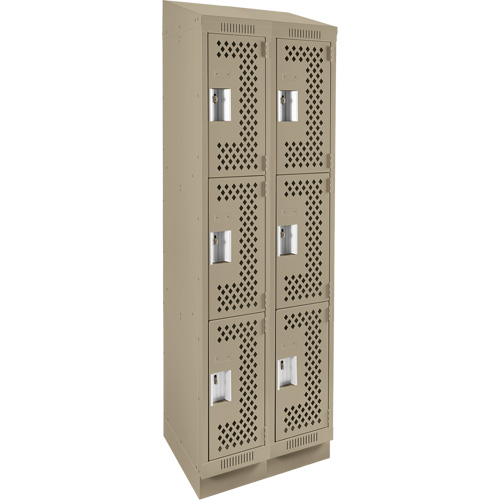 Clean Line Lockers, 3 -tier, Bank of 2, 24" x 15" x 82", Steel, Beige, Rivet (Assembled), Perforated Fastek