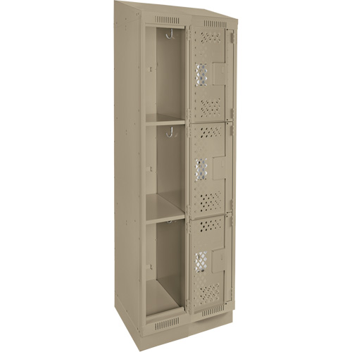 Clean Line Lockers, 3 -tier, Bank of 2, 24" x 15" x 82", Steel, Beige, Rivet (Assembled), Perforated Fastek
