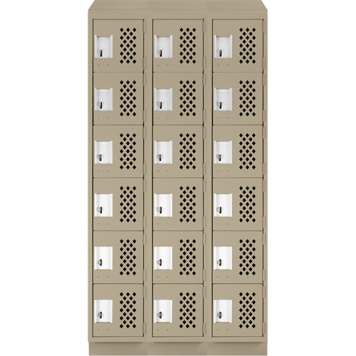 Assembled Lockerettes Clean Line Perforated Economy Lockers, 6 -tier, Bank of 3, 18" x 72" x 12", Steel Fastek